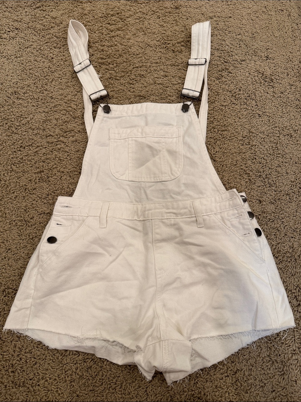 SHEIN White Denim Short Overalls